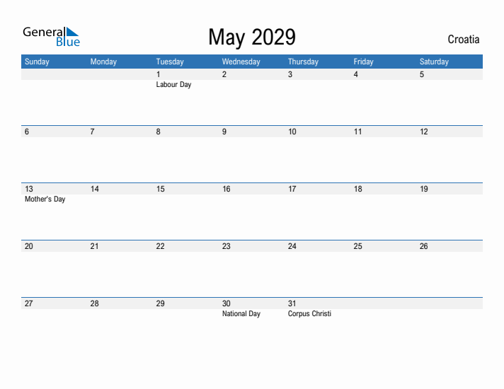 Fillable May 2029 Calendar