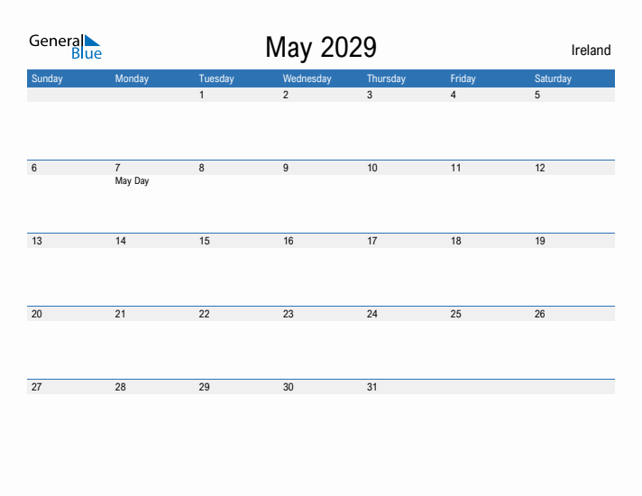 Fillable May 2029 Calendar