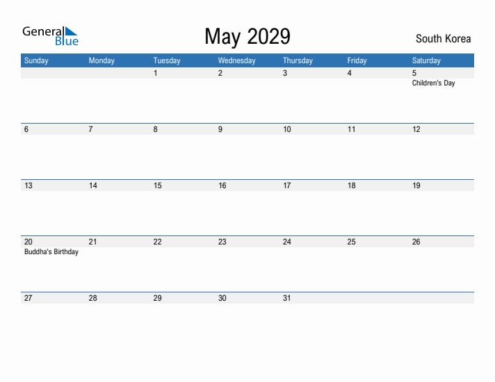 Fillable May 2029 Calendar