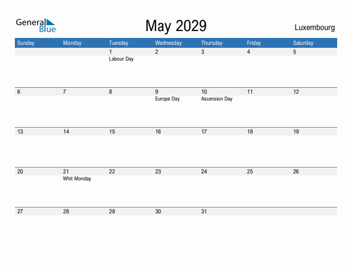 Fillable May 2029 Calendar