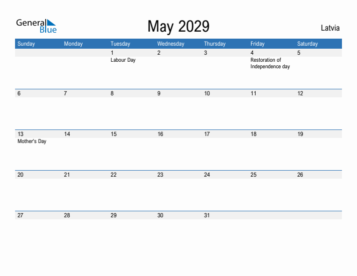 Fillable May 2029 Calendar