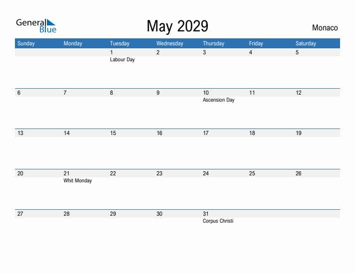 Fillable May 2029 Calendar