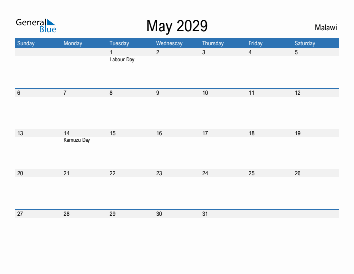 Fillable May 2029 Calendar