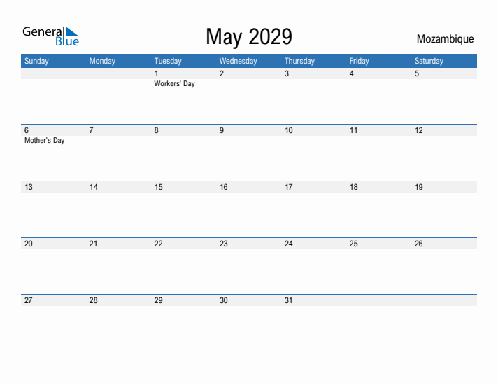 Fillable May 2029 Calendar