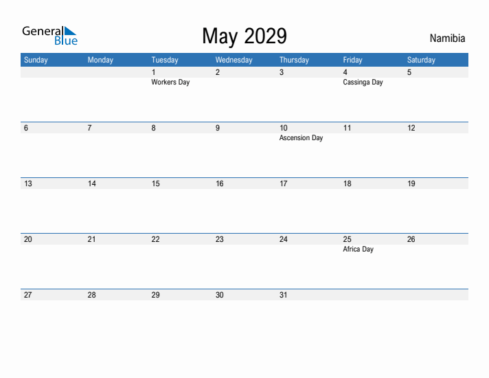 Fillable May 2029 Calendar