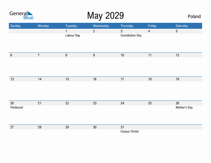 Fillable May 2029 Calendar