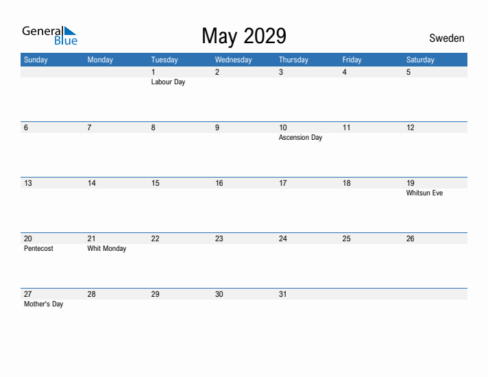 Fillable May 2029 Calendar