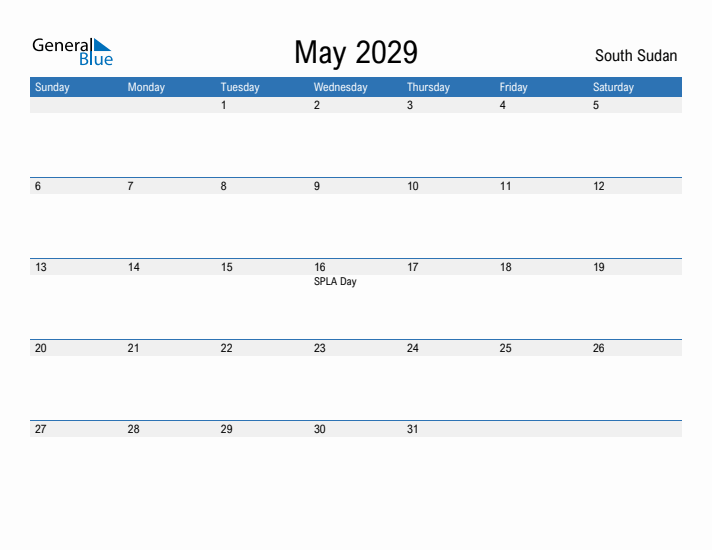 Fillable May 2029 Calendar