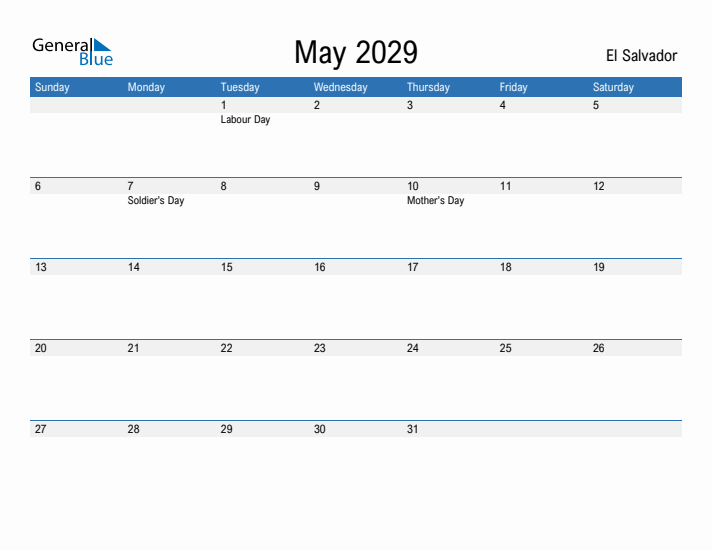 Fillable May 2029 Calendar