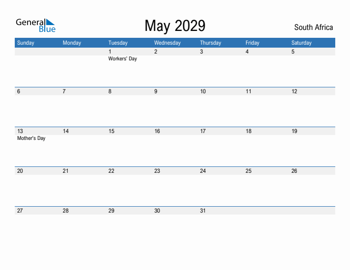 Fillable May 2029 Calendar