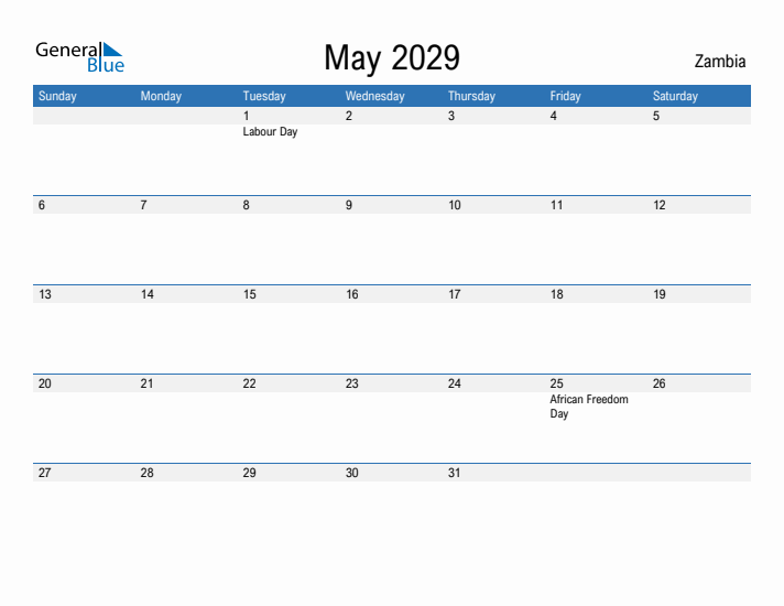 Fillable May 2029 Calendar