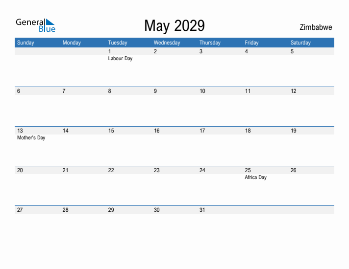 Fillable May 2029 Calendar