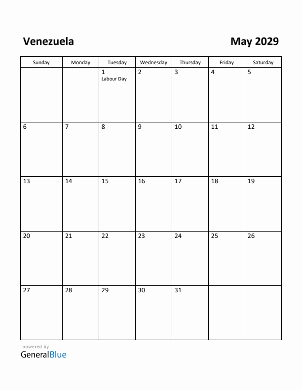 May 2029 Calendar with Venezuela Holidays