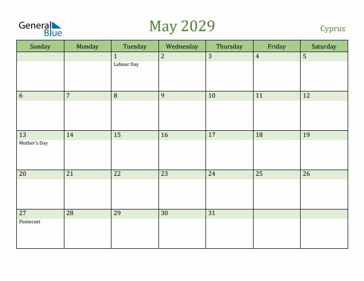 May 2029 Calendar with Cyprus Holidays