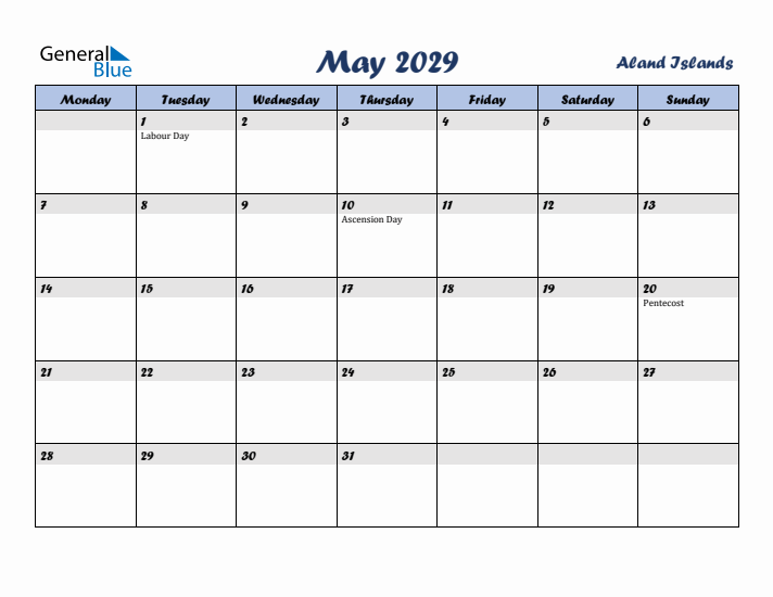 May 2029 Calendar with Holidays in Aland Islands