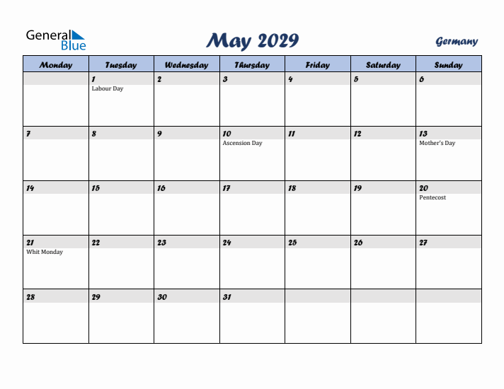 May 2029 Calendar with Holidays in Germany