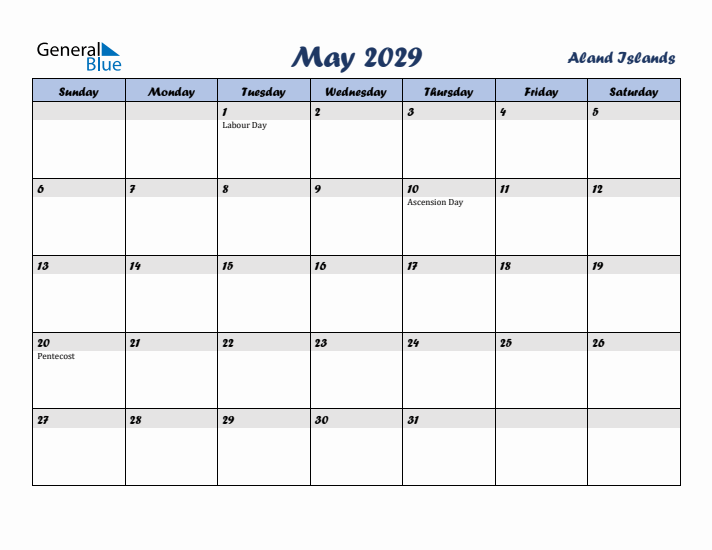 May 2029 Calendar with Holidays in Aland Islands