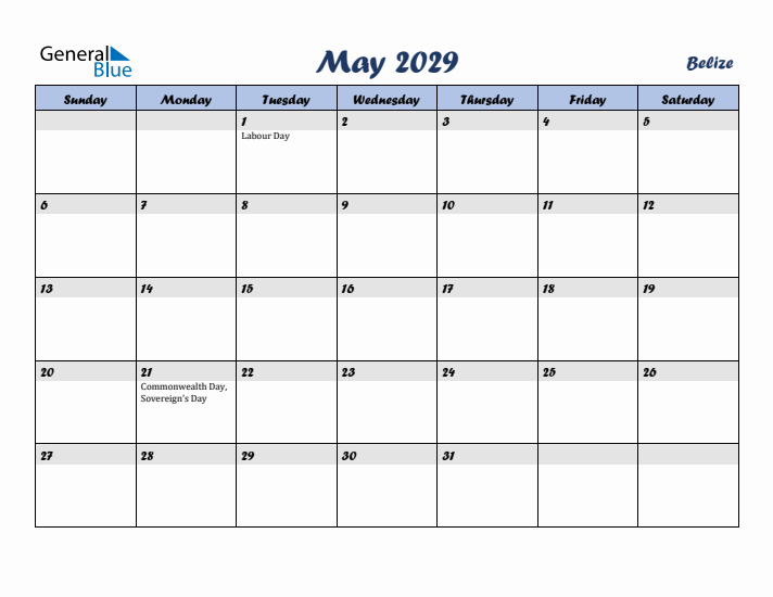 May 2029 Calendar with Holidays in Belize