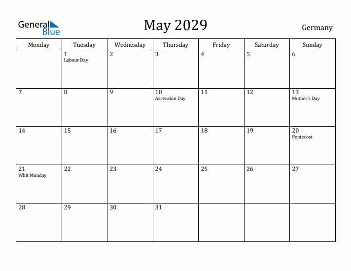 May 2029 Calendar Germany