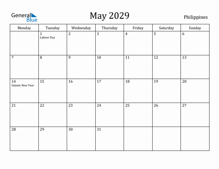 May 2029 Calendar Philippines