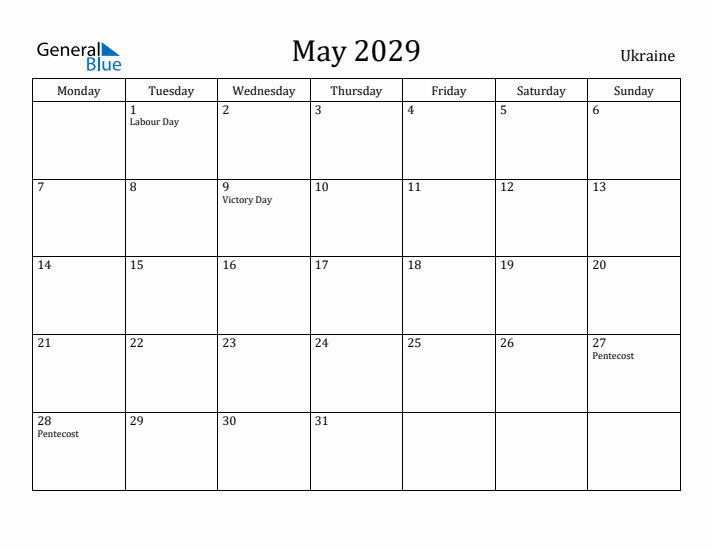 May 2029 Calendar Ukraine