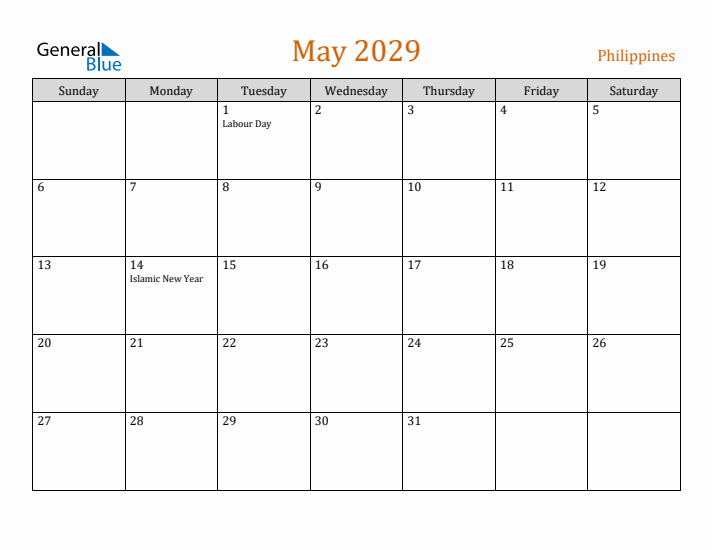 May 2029 Holiday Calendar with Sunday Start