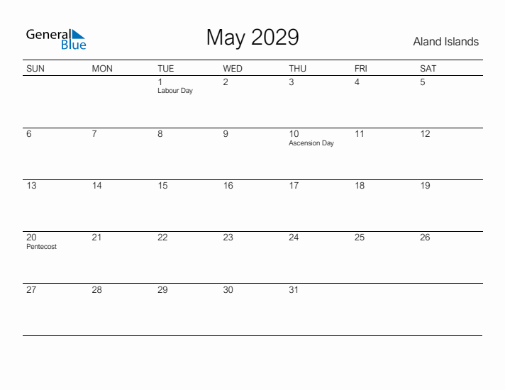 Printable May 2029 Calendar for Aland Islands