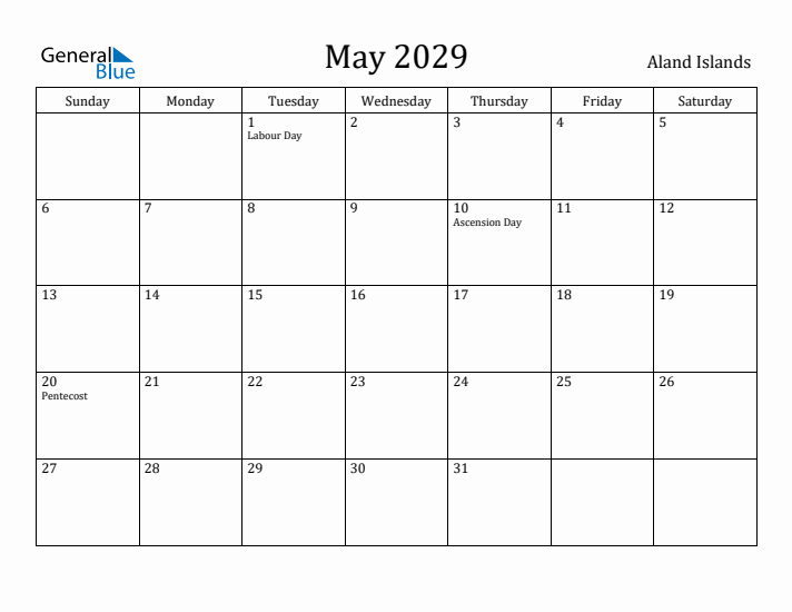 May 2029 Calendar Aland Islands