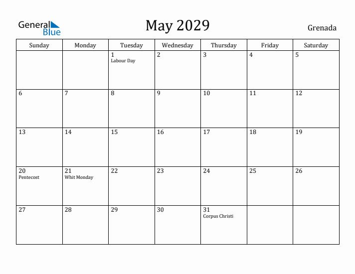 May 2029 Calendar Grenada