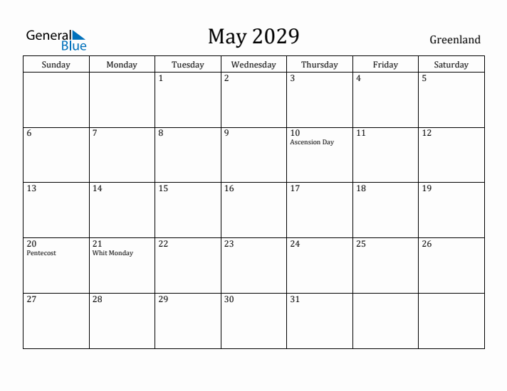 May 2029 Calendar Greenland