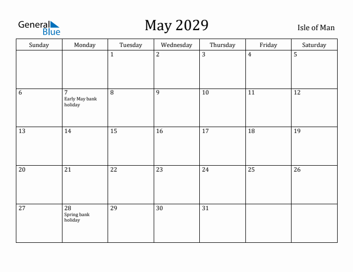 May 2029 Calendar Isle of Man