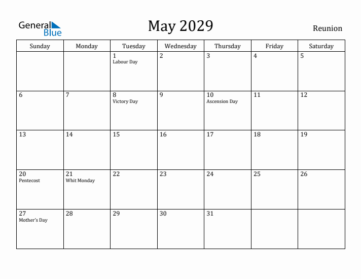 May 2029 Calendar Reunion