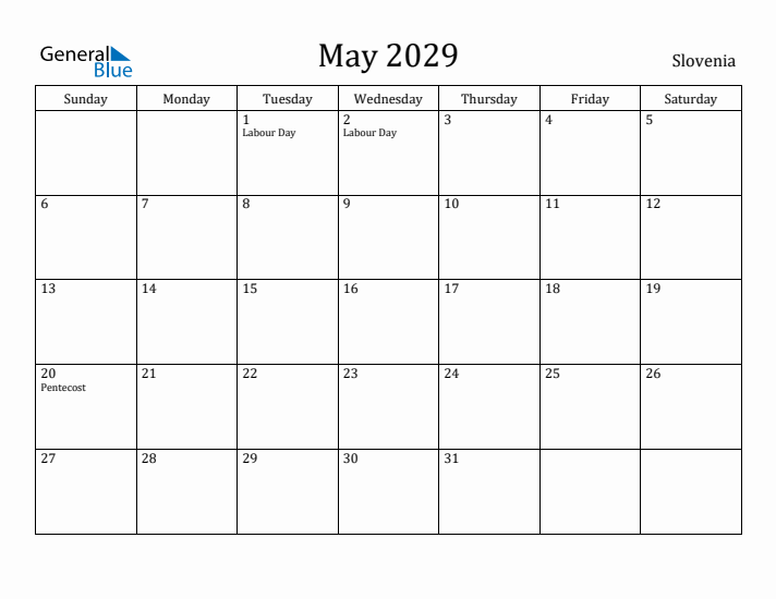 May 2029 Calendar Slovenia