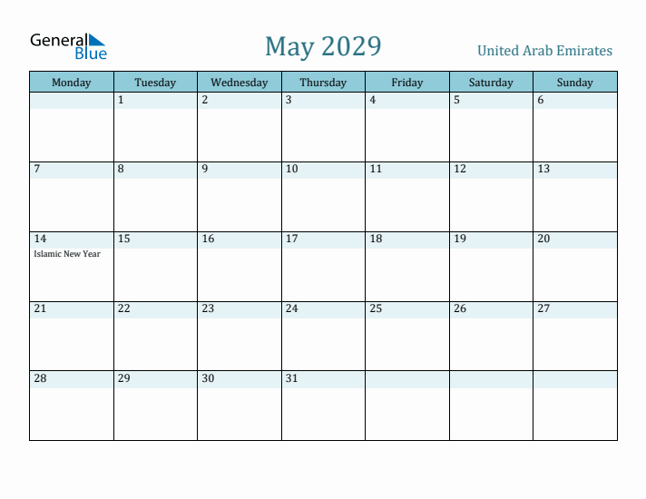 May 2029 Calendar with Holidays