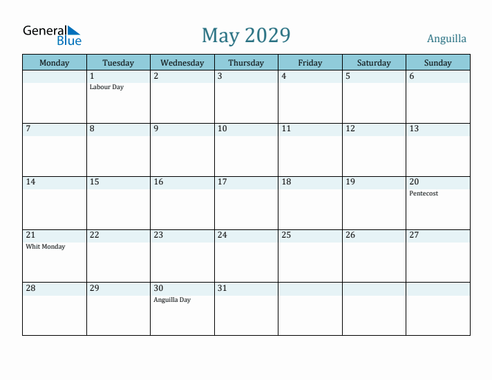 May 2029 Calendar with Holidays