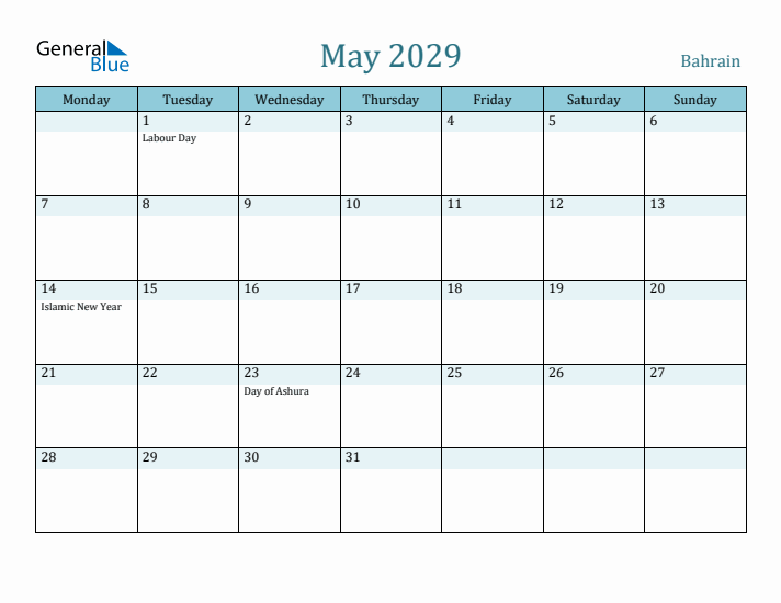 May 2029 Calendar with Holidays