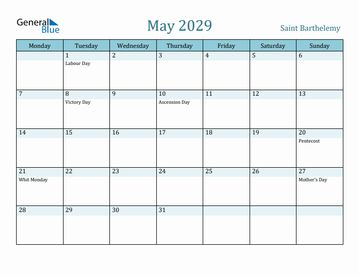 May 2029 Calendar with Holidays