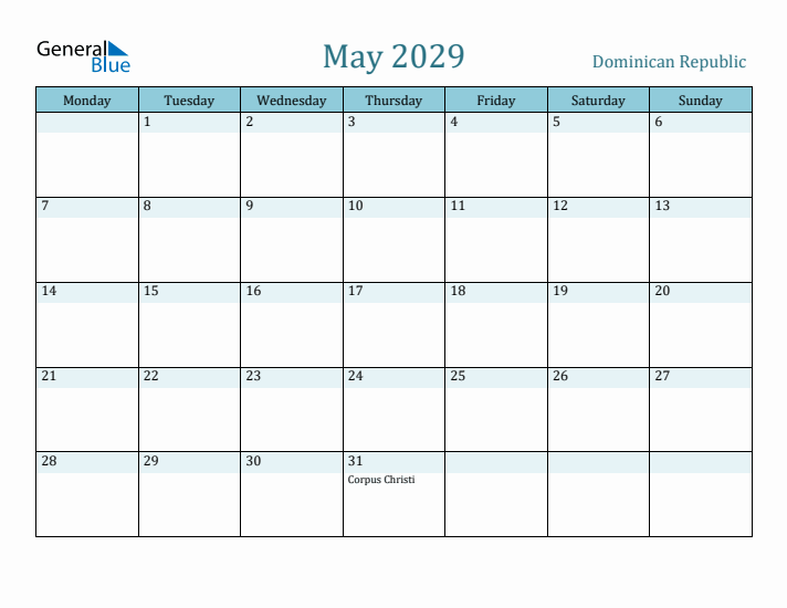 May 2029 Calendar with Holidays