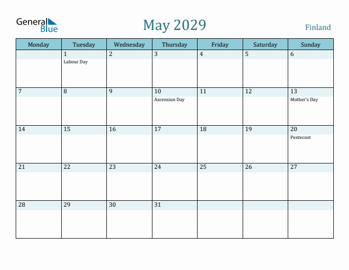 May 2029 Calendar with Holidays