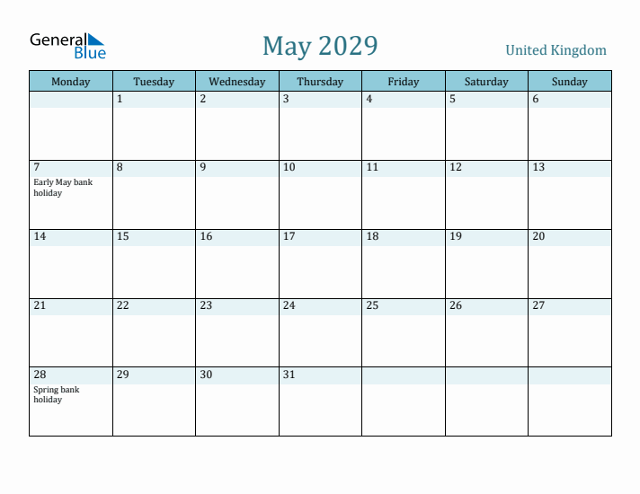 May 2029 Calendar with Holidays