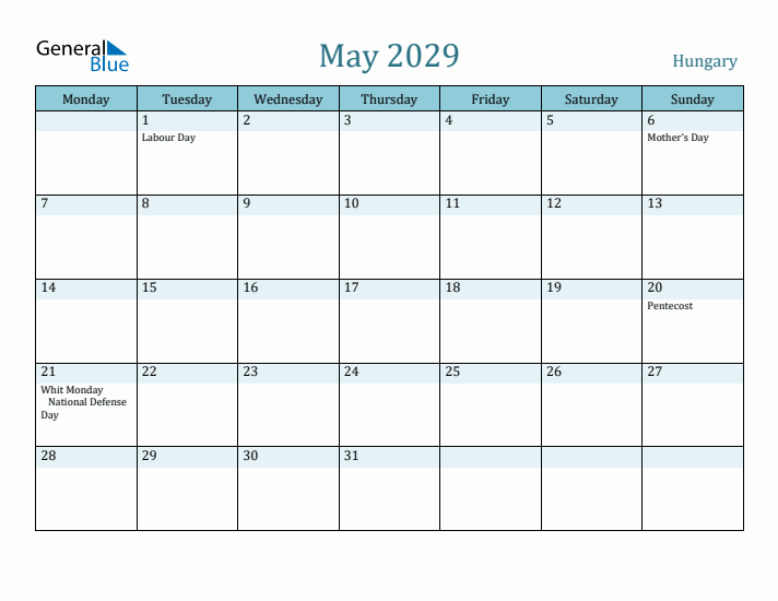 May 2029 Calendar with Holidays