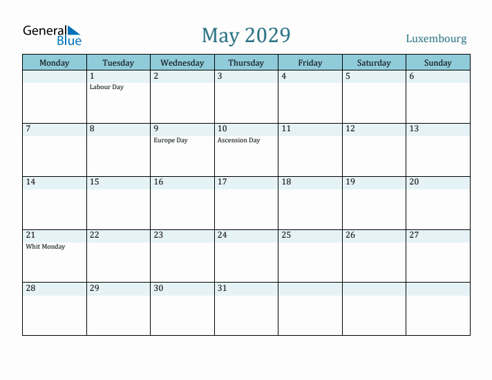 May 2029 Calendar with Holidays