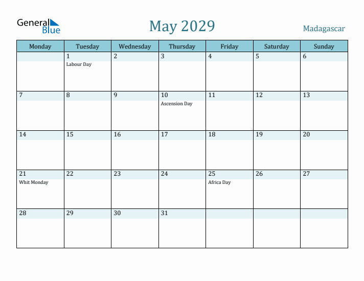 May 2029 Calendar with Holidays