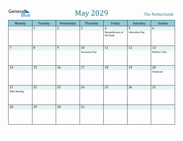 May 2029 Calendar with Holidays