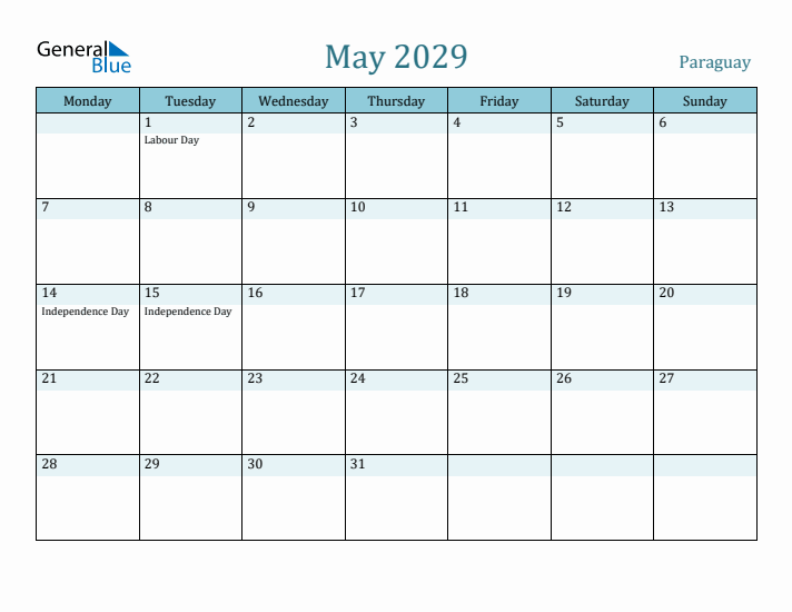 May 2029 Calendar with Holidays