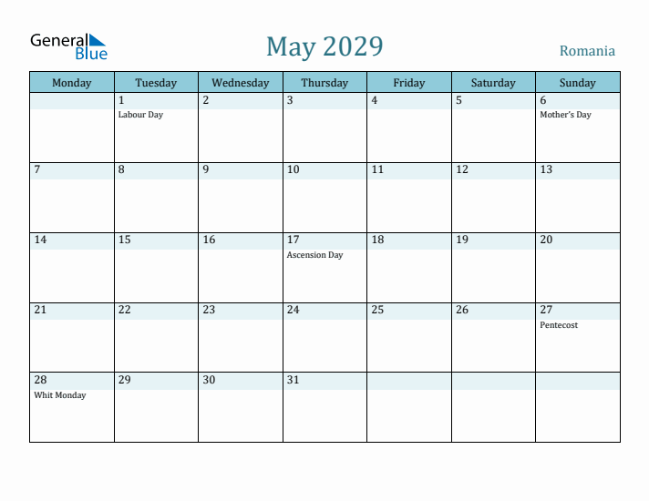 May 2029 Calendar with Holidays