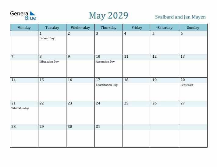 May 2029 Calendar with Holidays