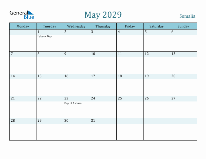 May 2029 Calendar with Holidays