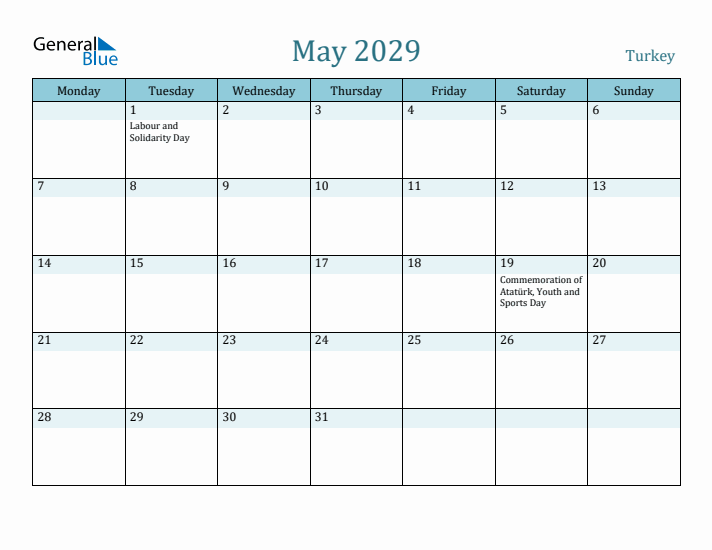 May 2029 Calendar with Holidays