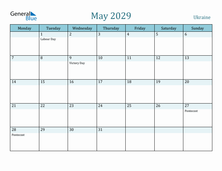 May 2029 Calendar with Holidays